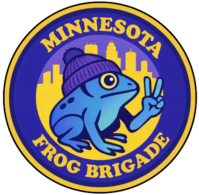 frog with a beanie cap holding up a peace sign